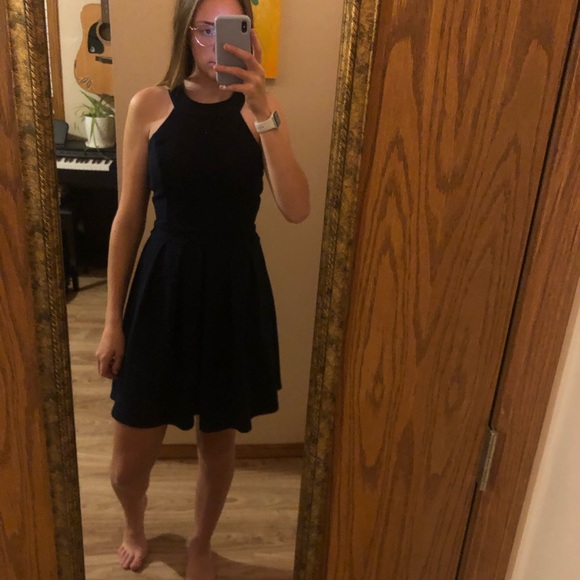 Navy flowy dress with bow on back - Picture 1 of 5